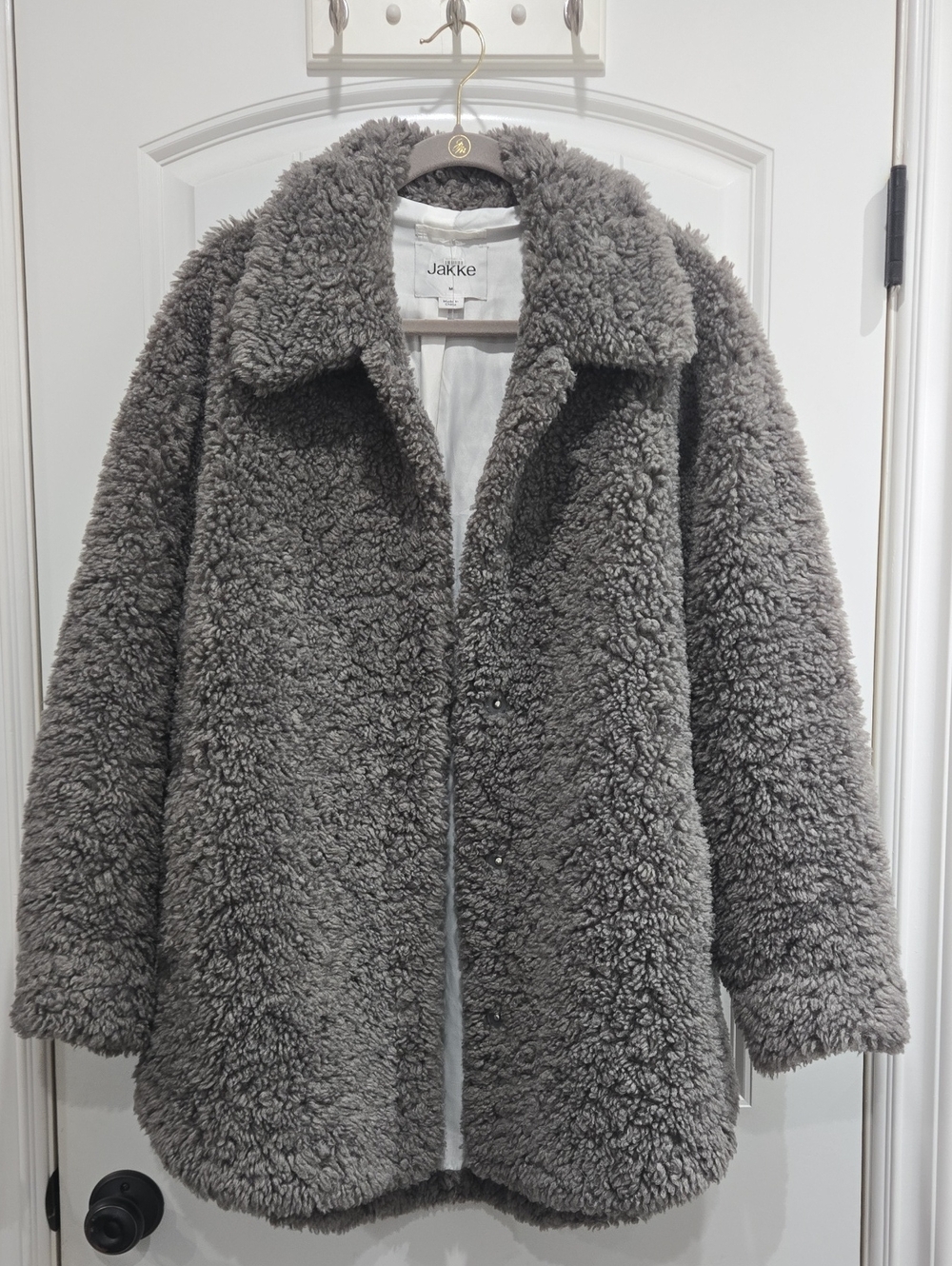 JAKKE Gray Plush Teddy Coat